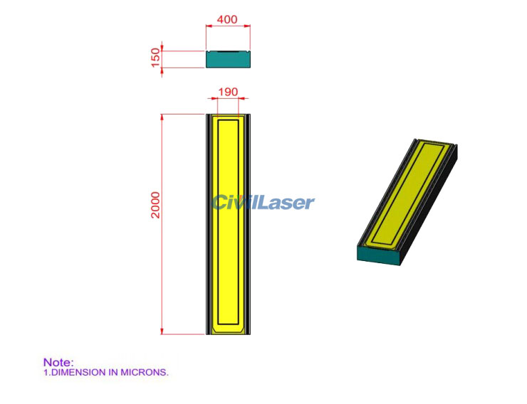 1550nm 5.5W Laser Chip 190μm Emission Width 2mm Cavity Length Single ...