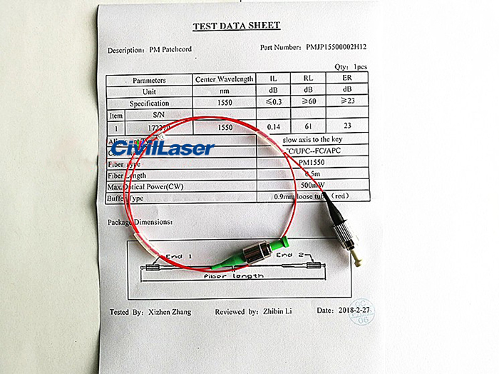 1550nm PM Fiber Patch Cord FC/APC-FC/UPC Fiber Optic Cable Special Fiber