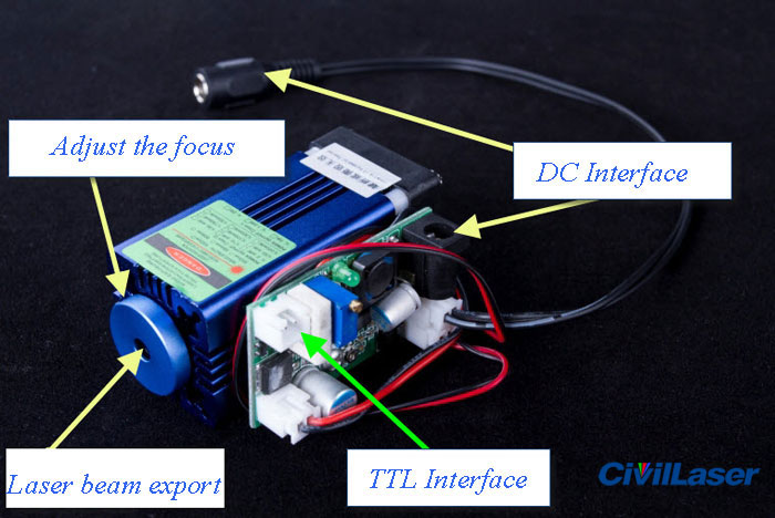 488nm 60mW Laser Diode Module Dot with Heat Sink CW/TTL Blue Laser Beam