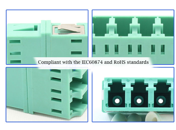 Multimode Four Core LC Cyan Blue Fiber Optic Adapter