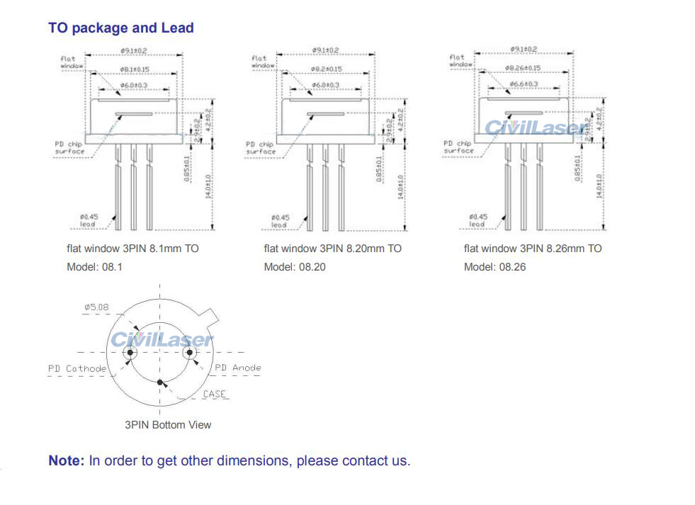 800nm~1700nm 3mm InGaAs PIN photodiode TO5 Can Package