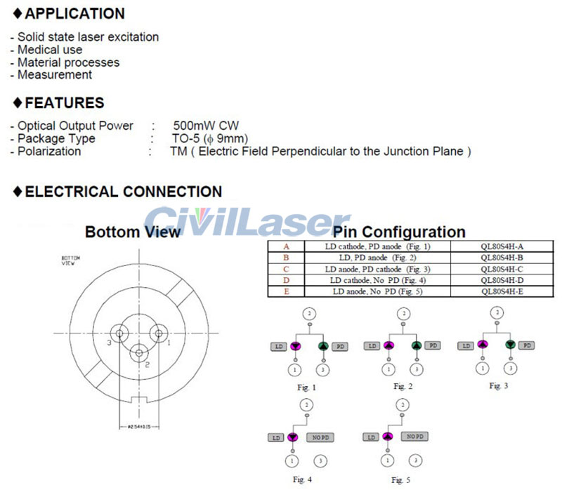 808nm 500mW Infrared Laser Diode TO 18 5.6mm With PD