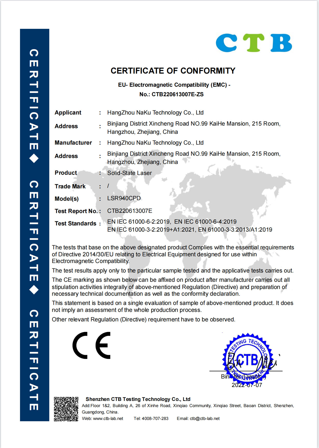 CE-EMC-Certification for Solid-State Laser
