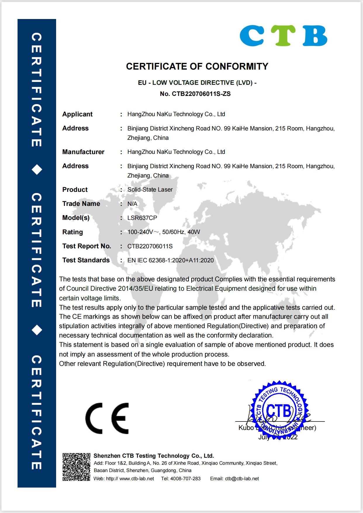 CE-LVD-Certification for Solid-State Laser.