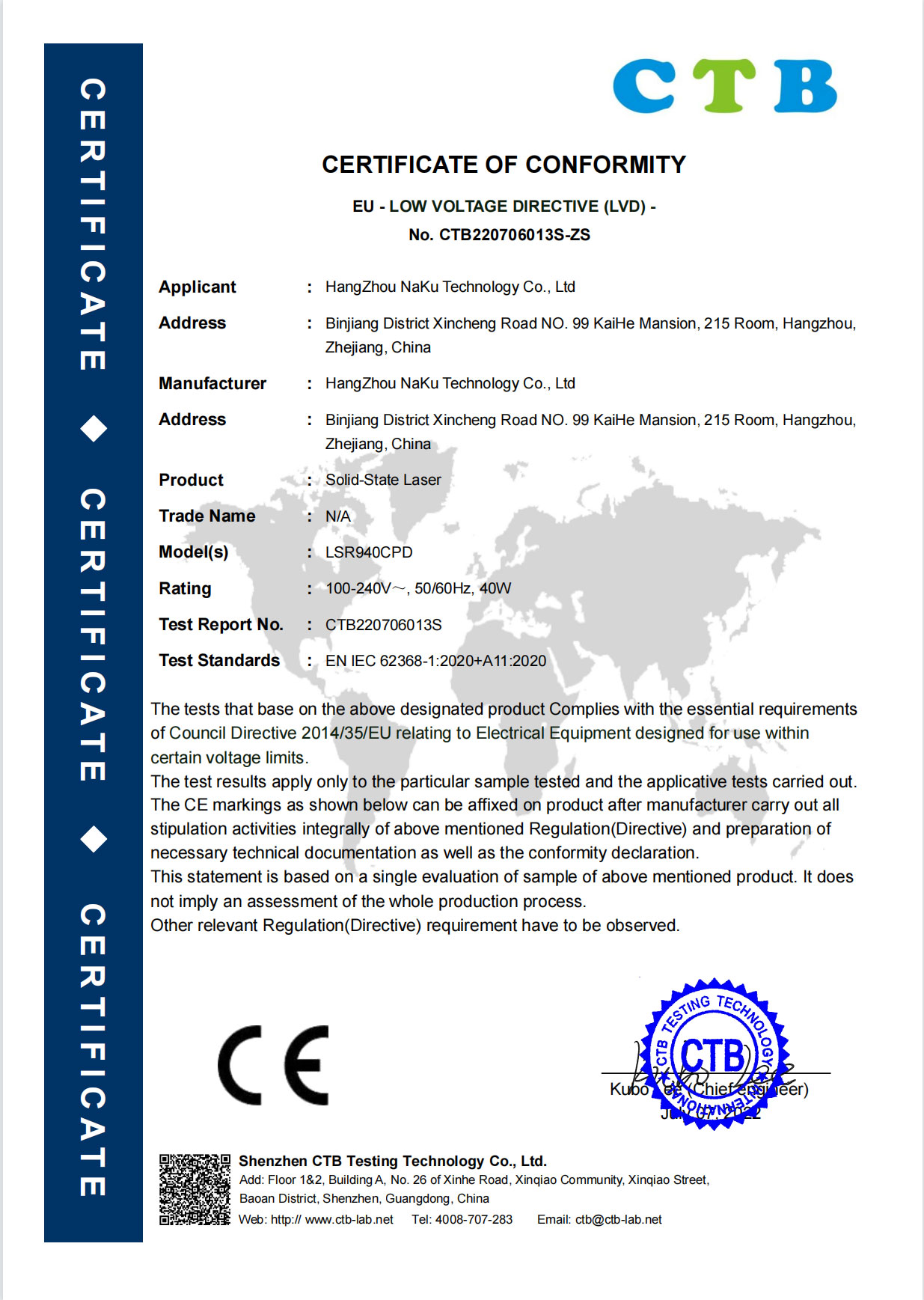 CE-LVD-Certification for Solid-State Laser